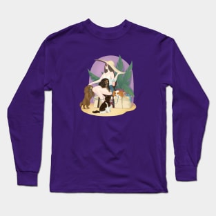 Fashionable Cavalier King Charles Spaniels and Woman Long Sleeve T-Shirt